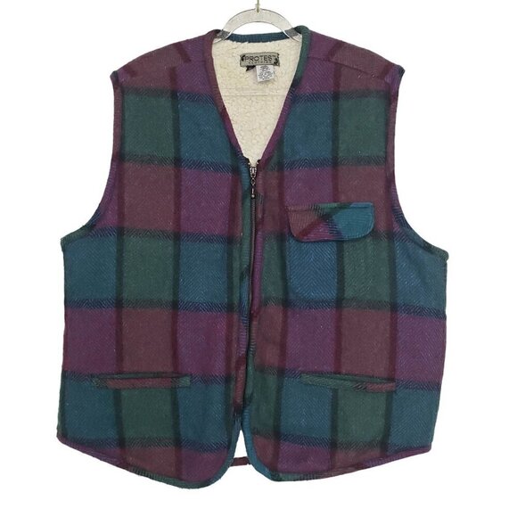 Vintage Wool Blend Plaid Vest Fleece Lined Pockets Full Zip Womens Size Medium - Picture 1 of 12